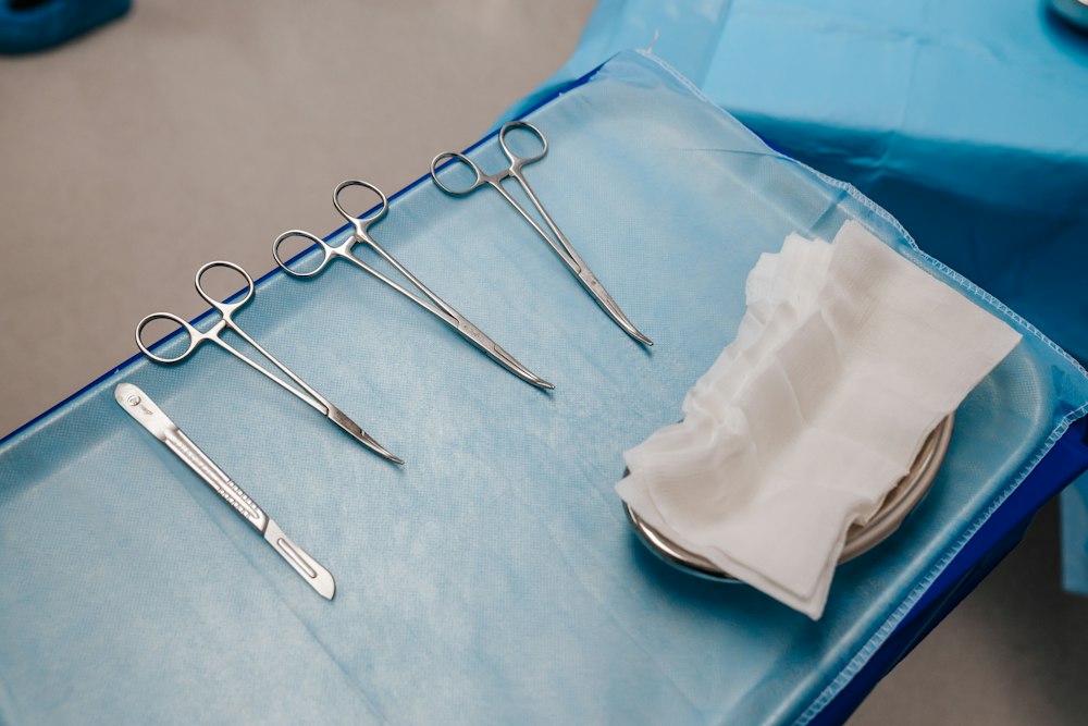 Surgical instruments on a theatre tray